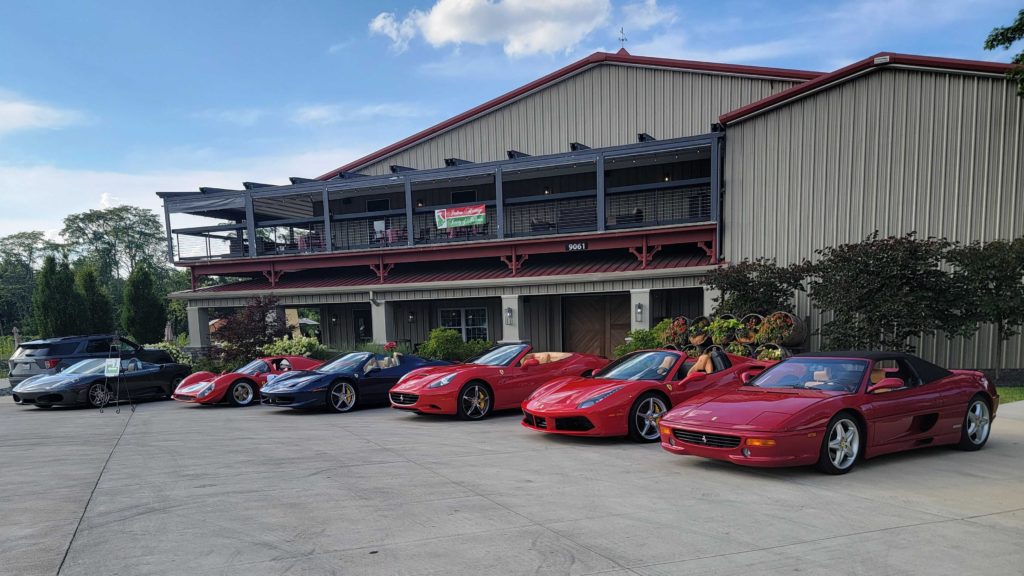 A line of ferarris at Michael's Vineyard for an IHSI event