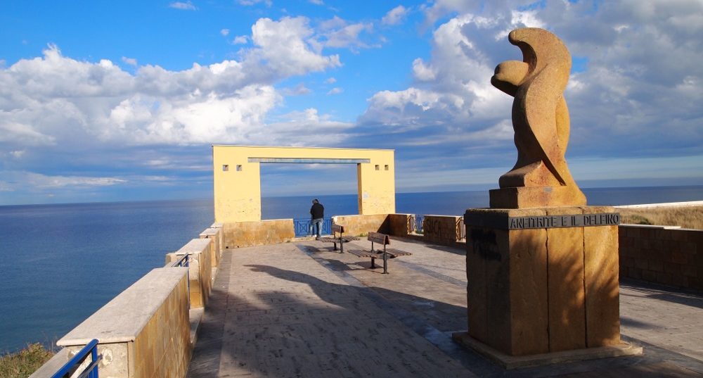 Panoramic terrace at Balestrate, Sicily, Italy with a sculpture by Francis Giglio